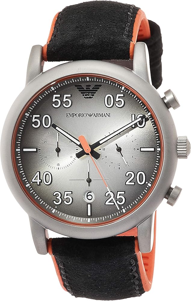 Emporio Armani Chronograph Quartz Grey Dial Black Leather Strap Watch For Men - AR11174 - Image 2